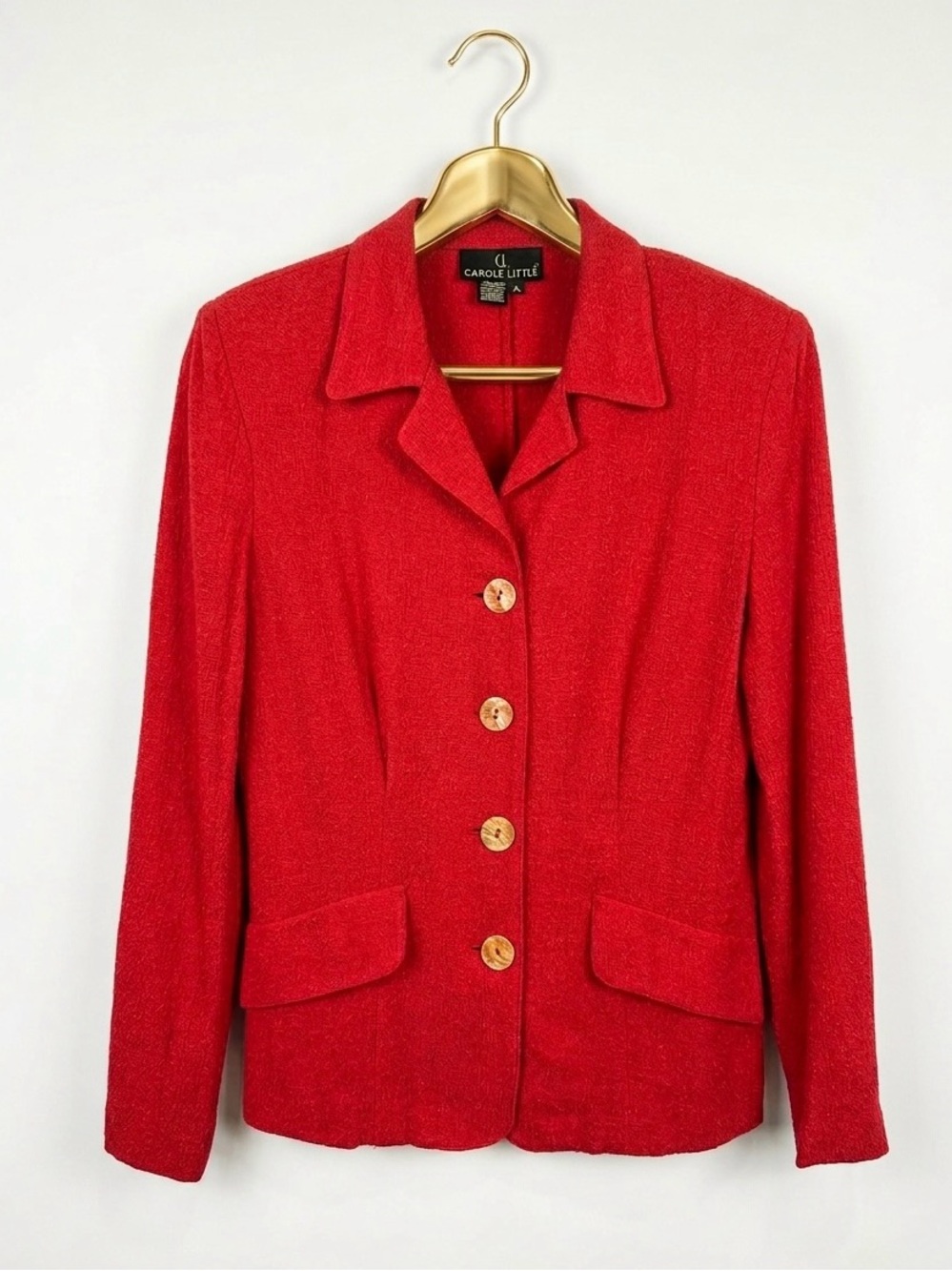 Vintage Carole Little Red Textured Blazer Jacket Size 4 Shell Buttons Rayon 90s